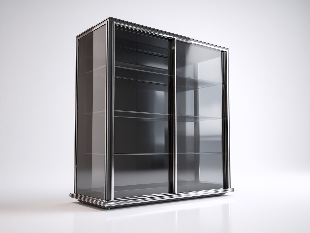 Vitrina de vidrio con puertas correderas 120x40x120 cm - estructura metálica y vidrio templado - negro ahumado - diseño moderno-Craftmyloft