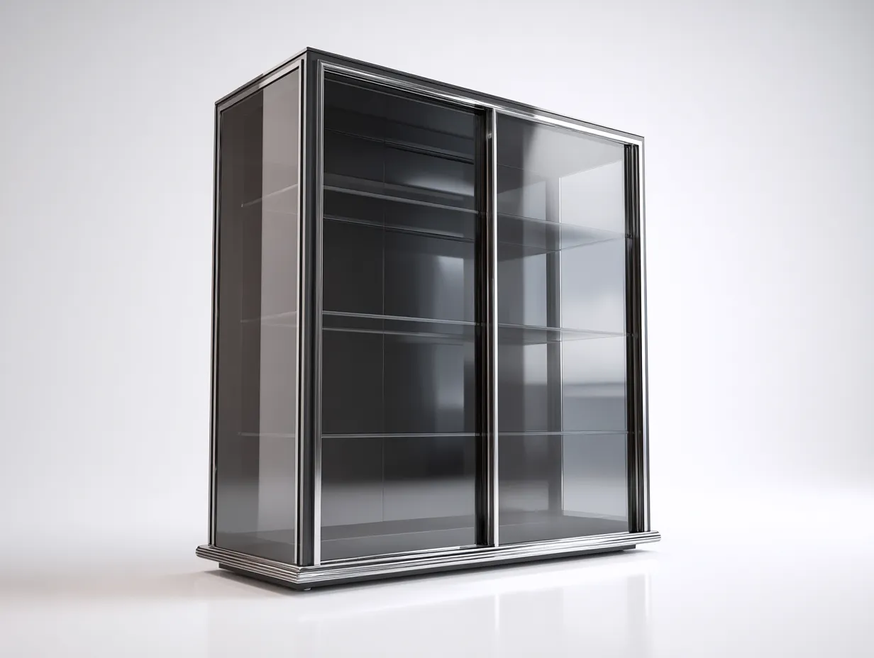 Vitrina de vidrio con puertas correderas 120x40x120 cm - estructura metálica y vidrio templado - negro ahumado - diseño moderno-Craftmyloft