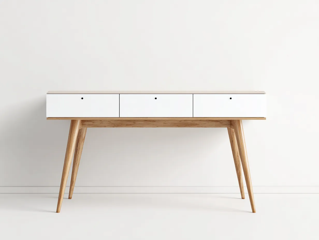 Schreibtisch - Holzwerkstoff-Holz - 128x57x75 cm - Natur-Weiß - Skandinavischer Stil-Cozygoden