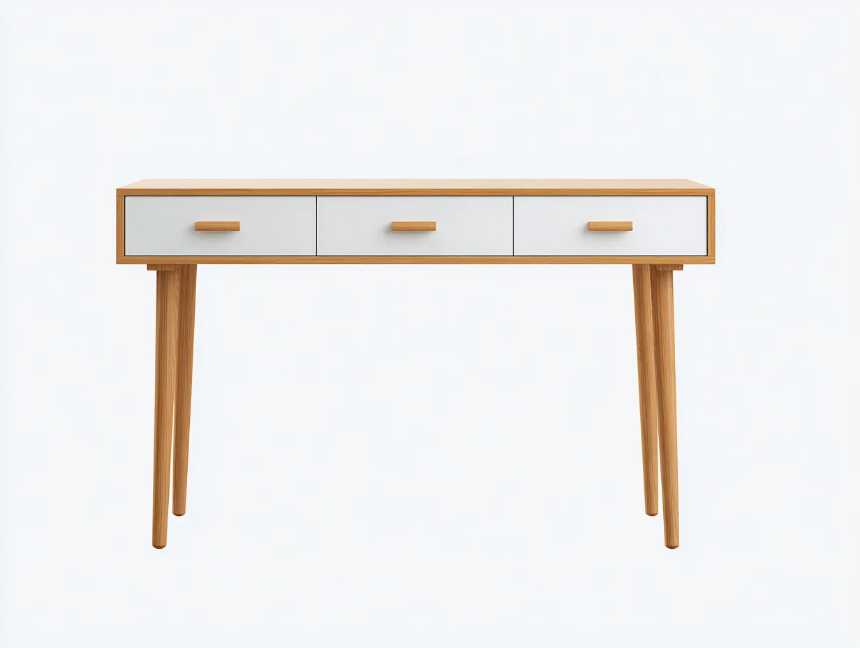 Schreibtisch - Holzwerkstoff-Holz - 124x58x75 cm - Natur-Weiß - Skandinavischer Stil-Cozygoden