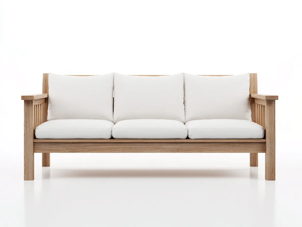 3 Sitzer Sofas - Stoff-Holz - 208x85x90 cm - Weiß-Natur - Skandinavisches Wohnzimmerdesign-Cozygoden