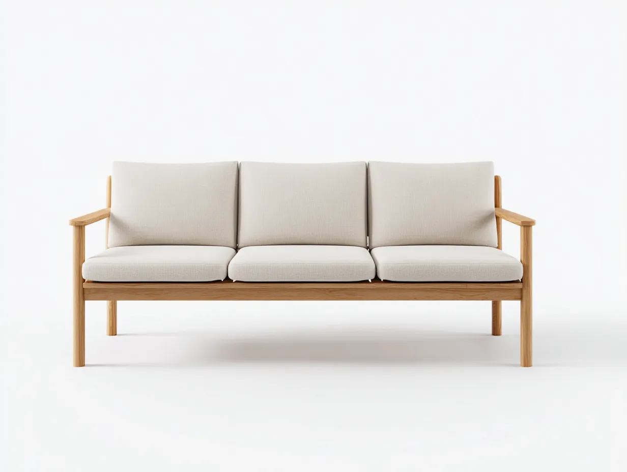 3 Sitzer Sofas - Stoff-Holz - 198x82x86 cm - Beige-Natur - Skandinavisches Wohnzimmerdesign-Cozygoden