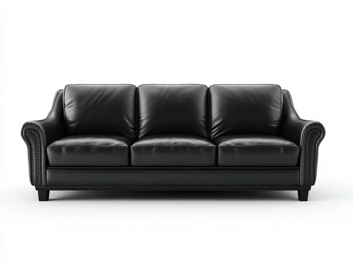 3 Sitzer Sofas - Kunstleder-Holz-Metall - 220x94x92 cm - Schwarz - Klassisches Wohnzimmerdesign-Cozygoden
