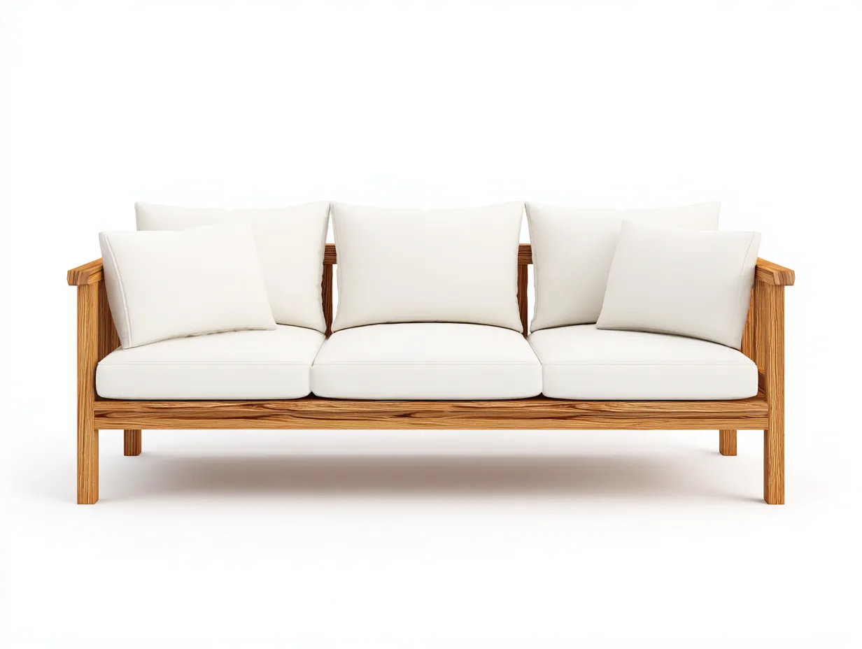 3 Sitzer Sofas - Stoff-Holz - 205x84x88 cm - Weiß-Natur - Skandinavisches Wohnzimmerdesign-Cozygoden
