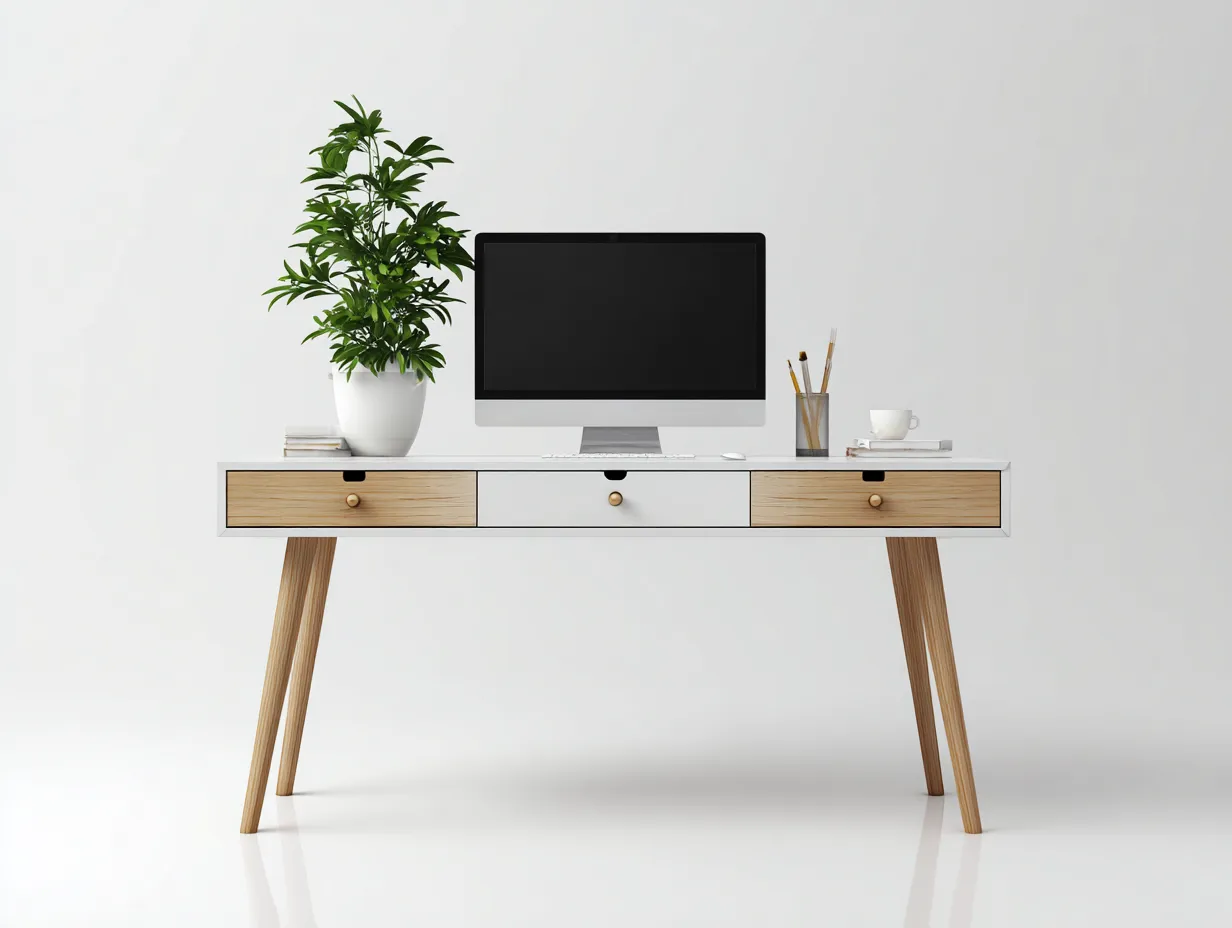 Schreibtisch - Holzwerkstoff-Holz-Metall - 132x58x75 cm - Natur-Weiß - Skandinavischer Stil-Cozygoden