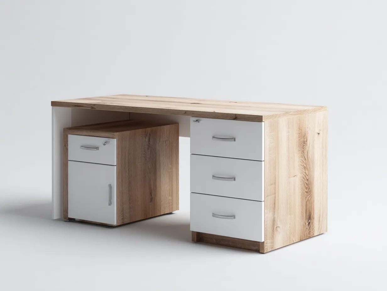 Schreibtisch - Holzwerkstoff-Metall - 138x60x75 cm - Natur-Weiß - Moderner Stil-Cozygoden