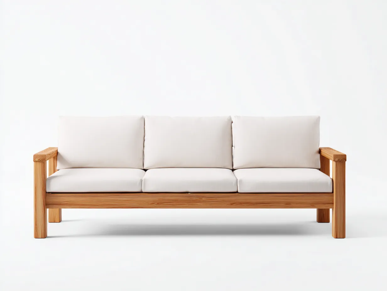 3 Sitzer Sofas - Stoff-Holz - 206x86x89 cm - Weiß-Natur - Skandinavisches Wohnzimmerdesign-Cozygoden