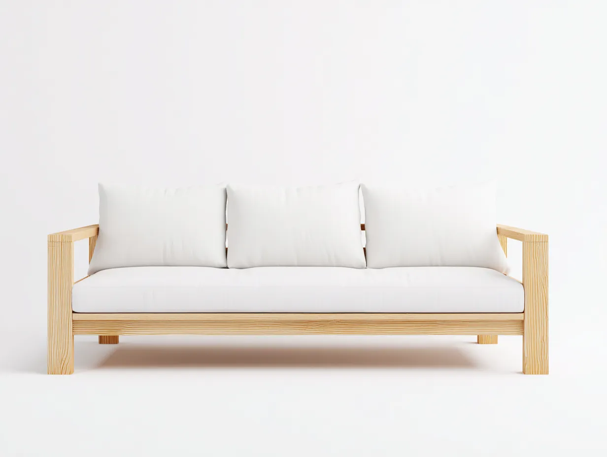 3 Sitzer Sofas - Stoff-Holz - 210x83x87 cm - Weiß-Natur - Skandinavisches Wohnzimmerdesign-Cozygoden