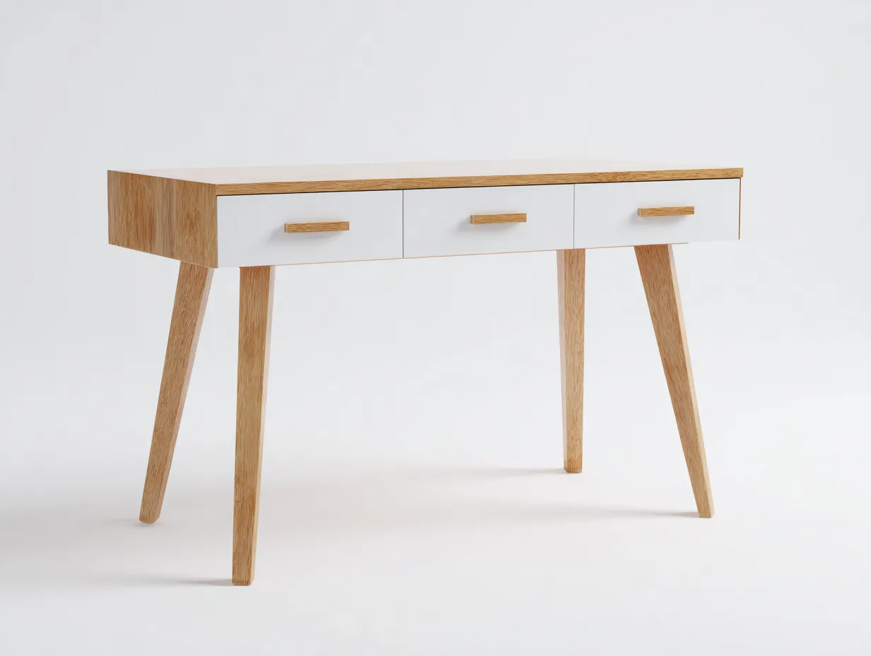 Schreibtisch - Holzwerkstoff-Holz - 134x60x75 cm - Natur-Weiß - Skandinavischer Stil-Cozygoden