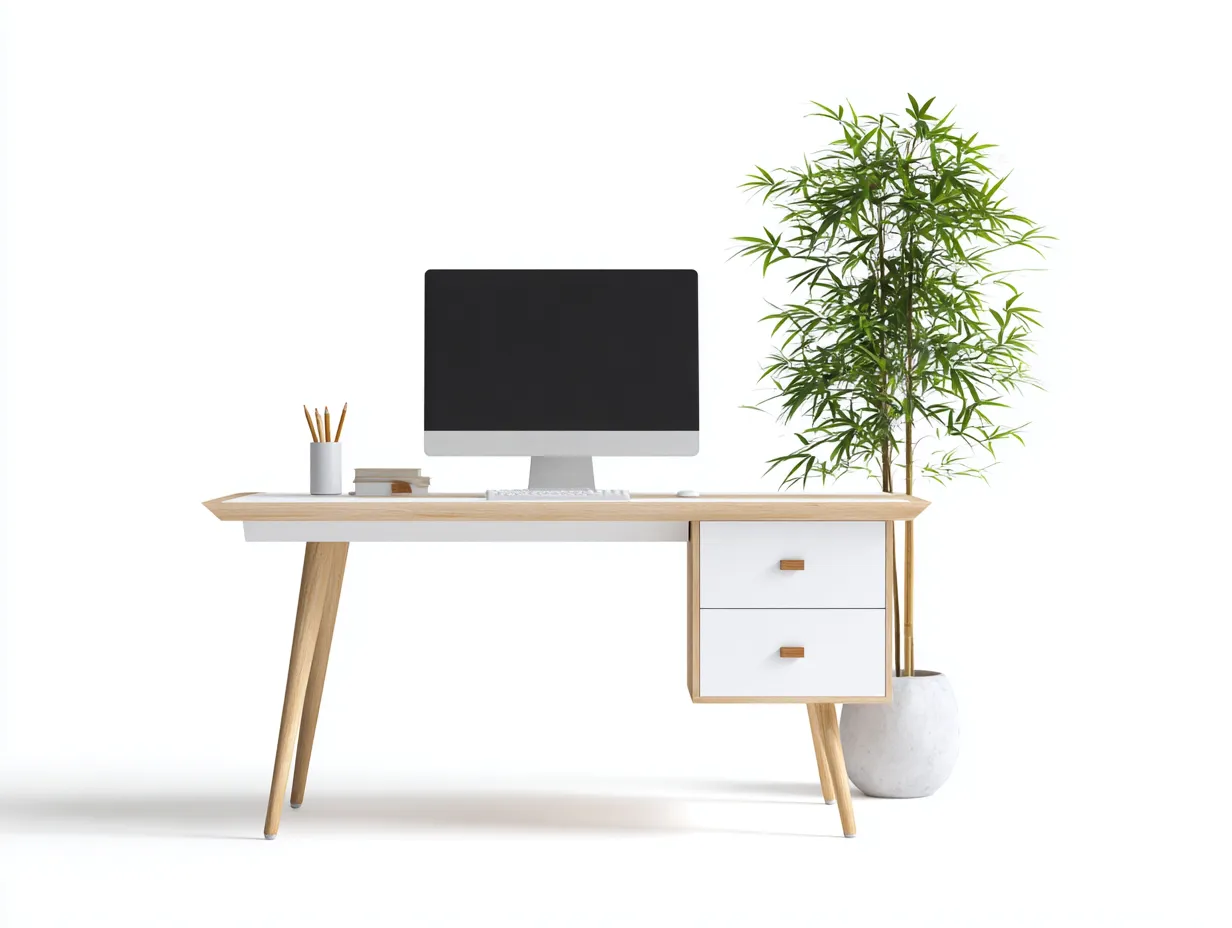 Schreibtisch - Holzwerkstoff-Holz - 134x60x75 cm - Natur-Weiß - Skandinavischer Stil-Cozygoden