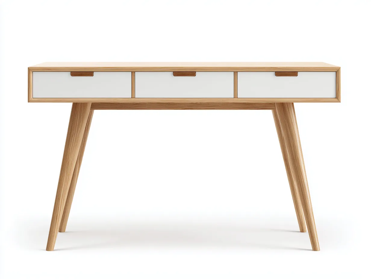 Schreibtisch - Holzwerkstoff-Holz - 130x56x75 cm - Natur-Weiß - Skandinavischer Stil-Cozygoden