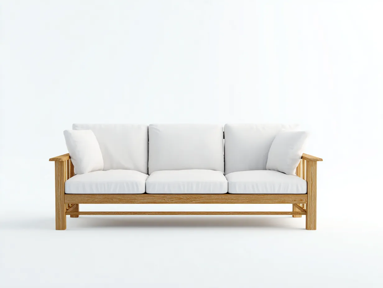3 Sitzer Sofas - Stoff-Holz - 207x86x88 cm - Weiß-Natur - Skandinavisches Wohnzimmerdesign-Cozygoden