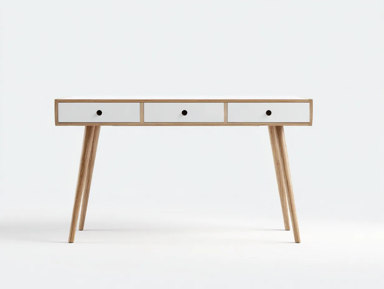 Schreibtisch - Holzwerkstoff-Holz - 126x55x75 cm - Natur-Weiß - Skandinavischer Stil-Cozygoden