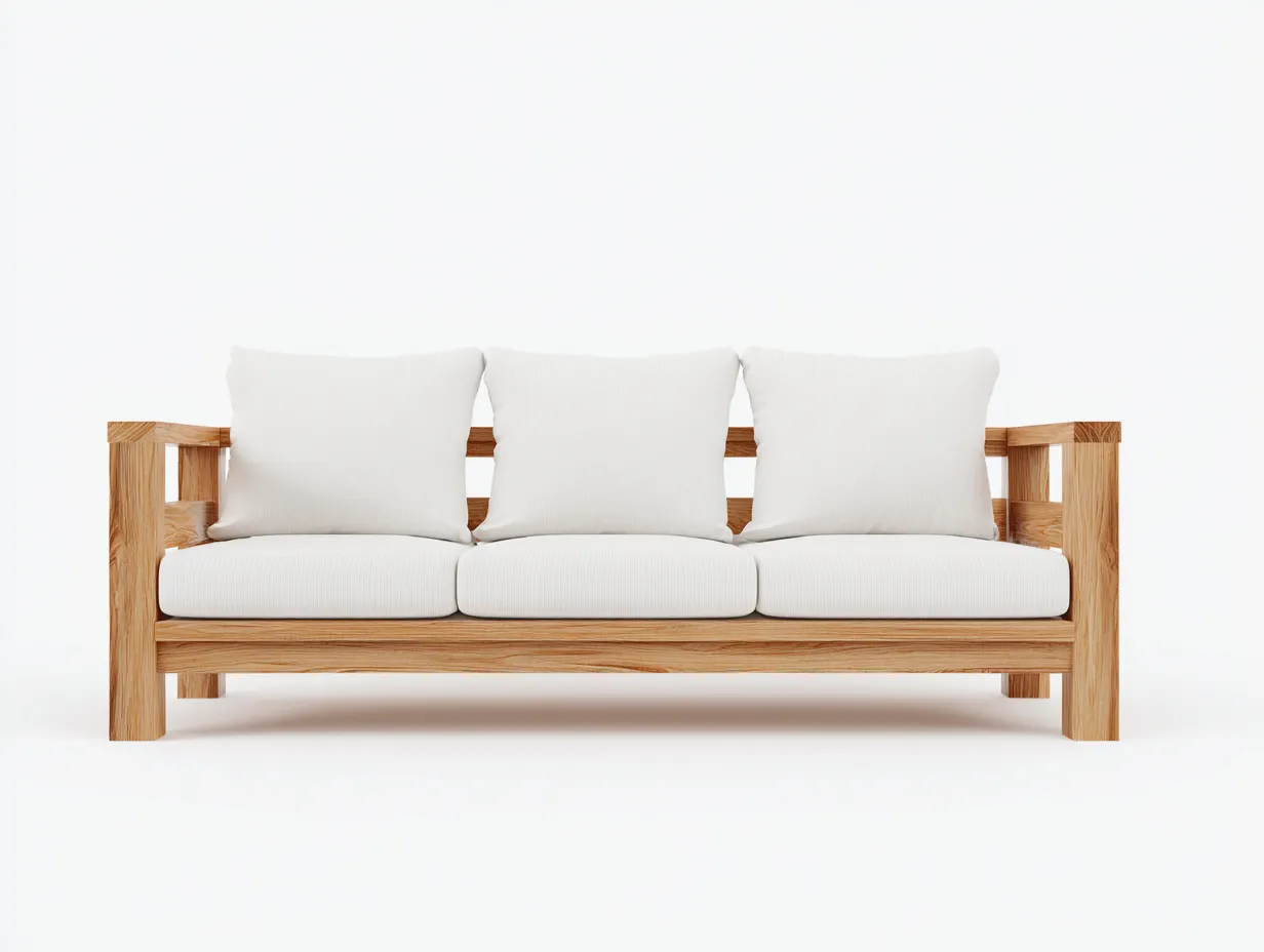 3 Sitzer Sofas - Stoff-Holz - 204x85x88 cm - Weiß-Natur - Skandinavisches Wohnzimmerdesign-Cozygoden