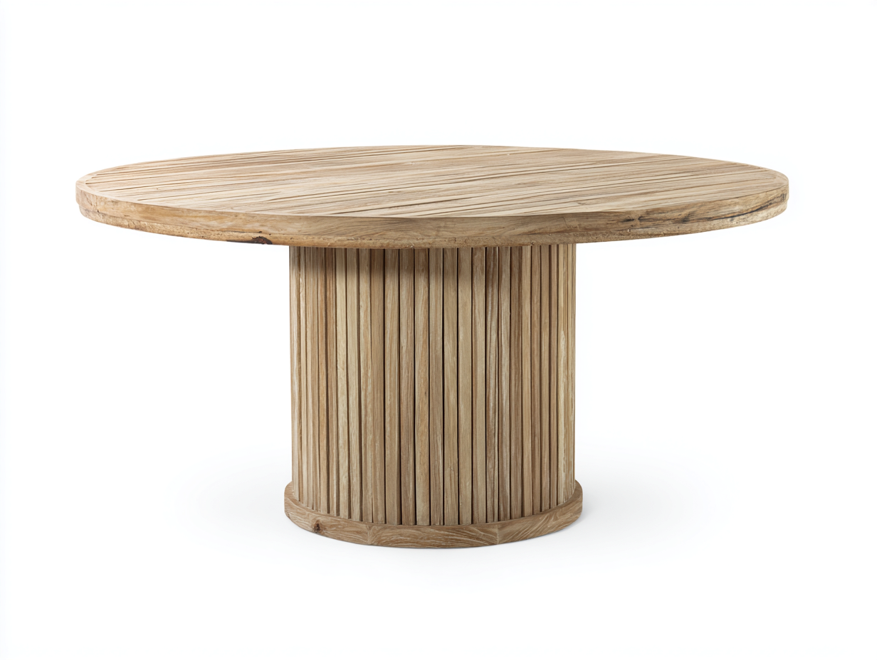 Mesa de jardín redonda madera maciza 120x120x75 cm - marrón - base central - estilo natural-Craftupshop