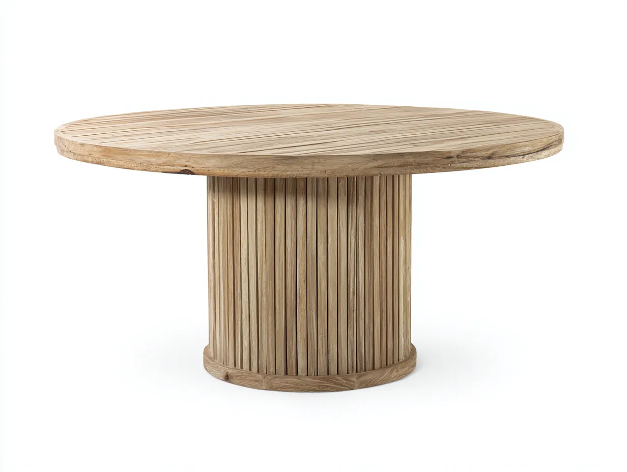 Mesa de jardín redonda madera maciza 120x120x75 cm - marrón - base central - estilo natural-Craftupshop