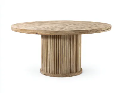 Mesa de jardín redonda madera maciza 120x120x75 cm - marrón - base central - estilo natural-Craftupshop