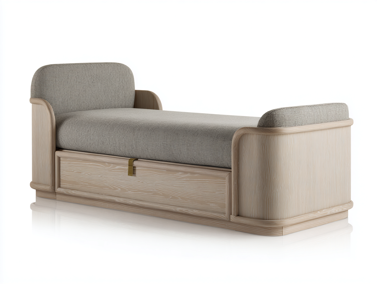 Cama individual con cajón estructura de madera y tela 200x100x75 cm - beige-madera - almacenamiento integrado - diseño moderno-Craftupshop