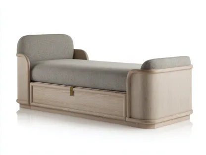 Cama individual con cajón estructura de madera y tela 200x100x75 cm - beige-madera - almacenamiento integrado - diseño moderno-Craftupshop