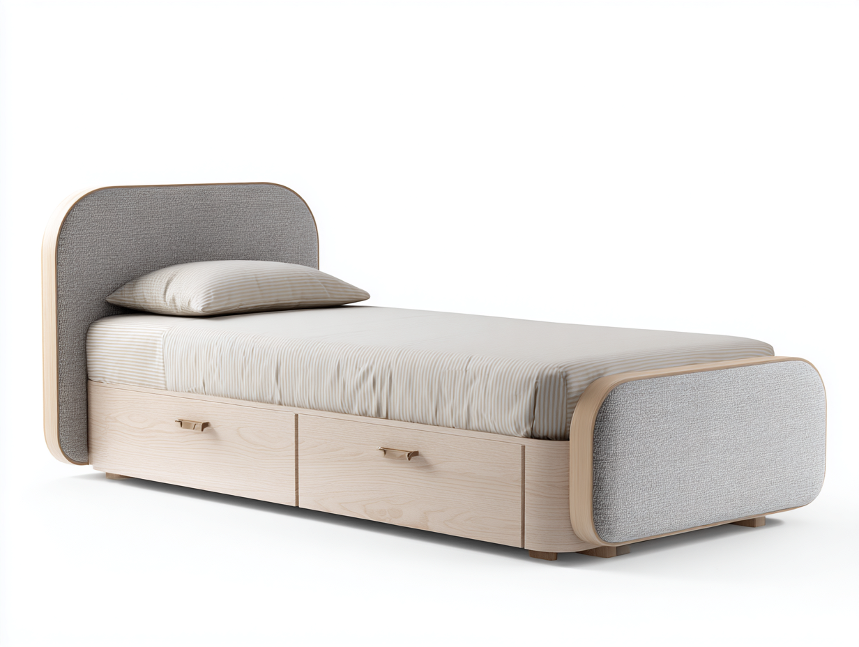 Cama individual de madera con cajones 200x100x95 cm - beige - diseño moderno para dormitorio-Craftupshop