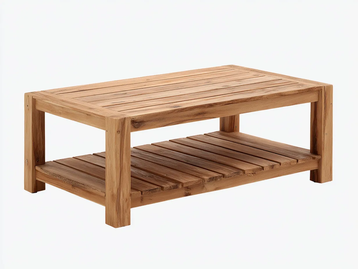 Mesas de jardín de madera con estante inferior 110x60x45 cm - Madera natural - Diseño funcional para exterior-Craftupshop