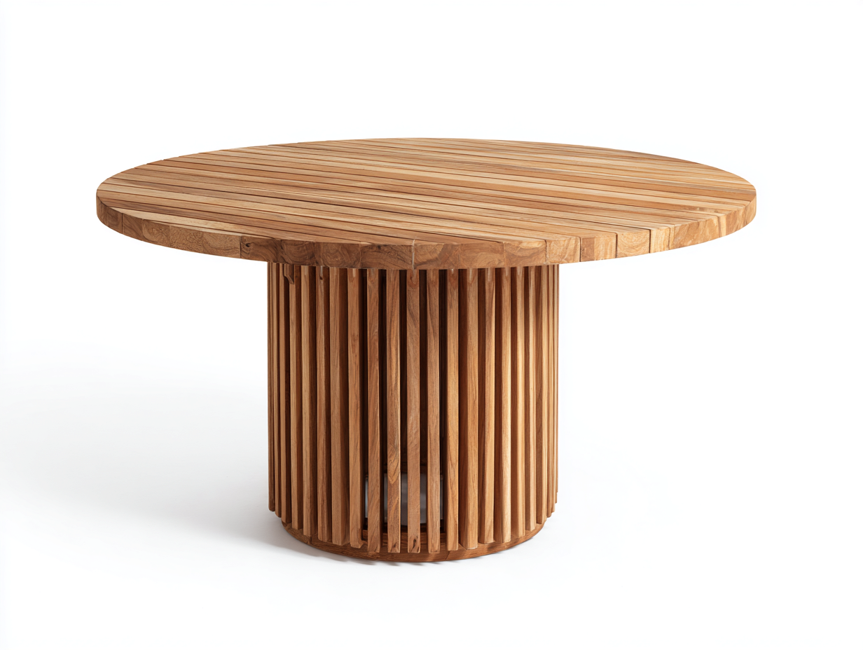 Mesas de jardín redondas de madera maciza 120x120x75 cm - Madera natural - Diseño contemporáneo para exterior-Craftupshop