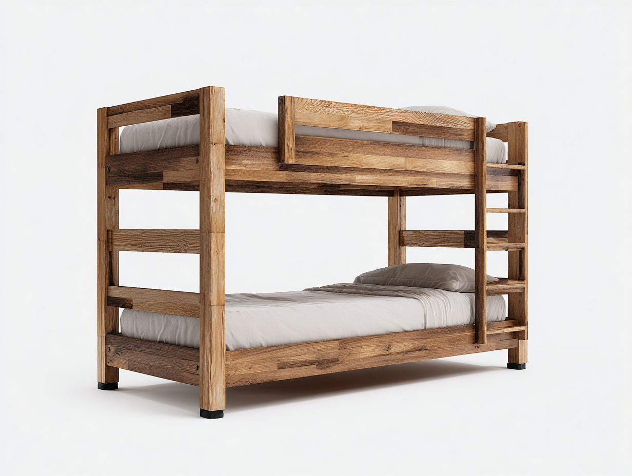 Literas de madera maciza con escalera 200x100x165 cm - Madera natural - Diseño funcional para dormitorio-Craftupshop