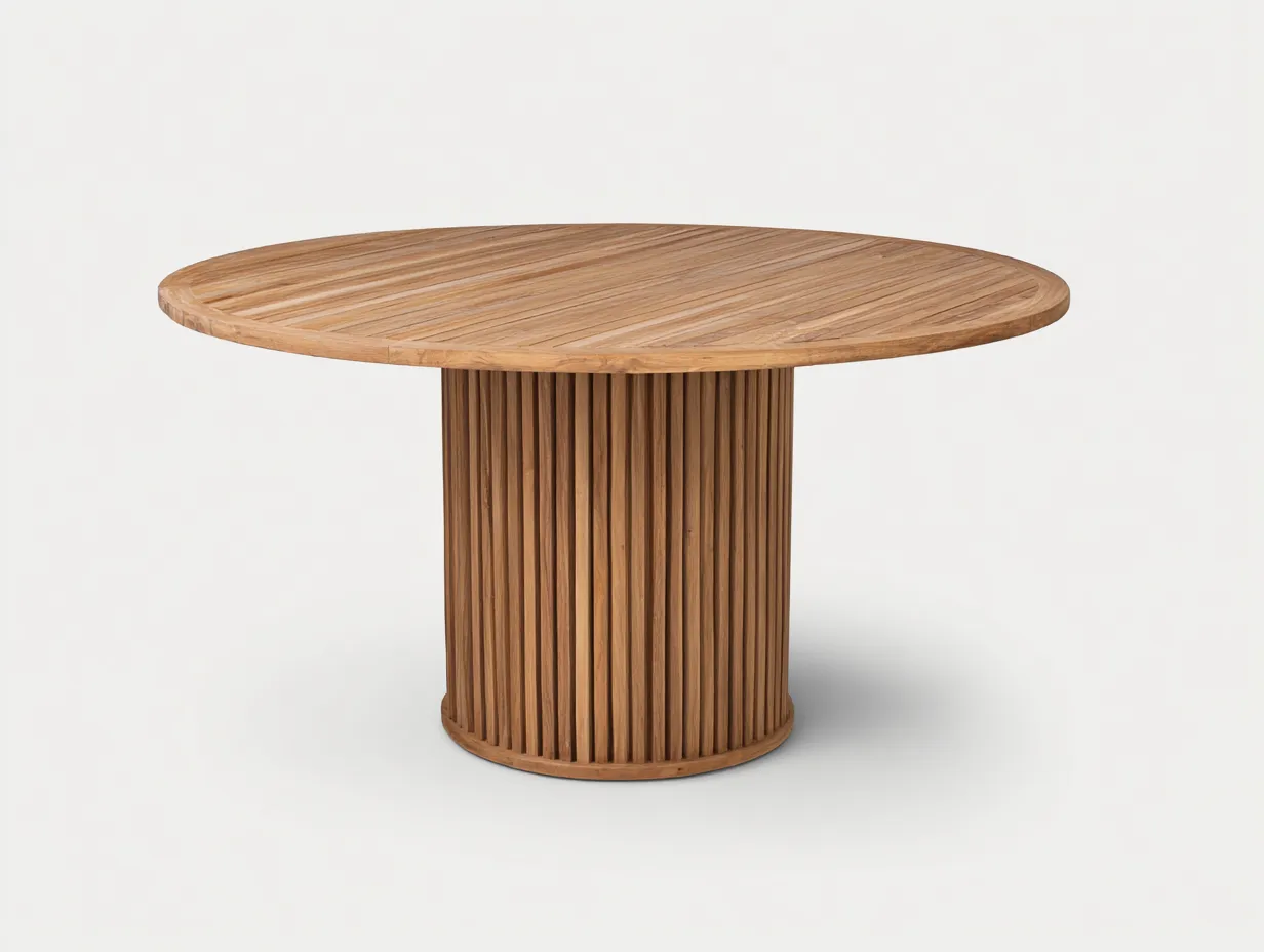 Mesas de jardín redondas de madera 120x120x75 cm - estructura de madera maciza - marrón - diseño natural moderno-Craftupshop