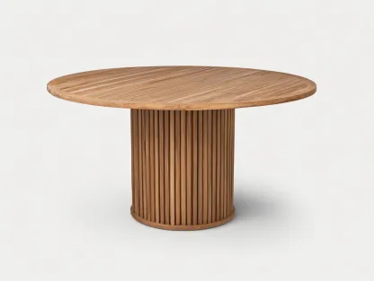 Mesas de jardín redondas de madera 120x120x75 cm - estructura de madera maciza - marrón - diseño natural moderno-Craftupshop