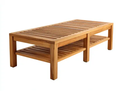 Mesa de jardín rectangular madera maciza 120x60x45 cm - marrón - estante inferior - diseño natural-Craftupshop