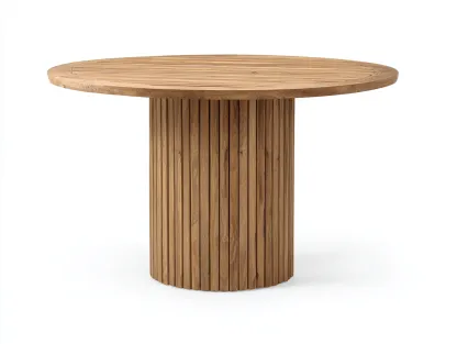 Mesa de jardín redonda madera maciza 120x120x75 cm - madera natural - estilo moderno para exterior-Craftupshop