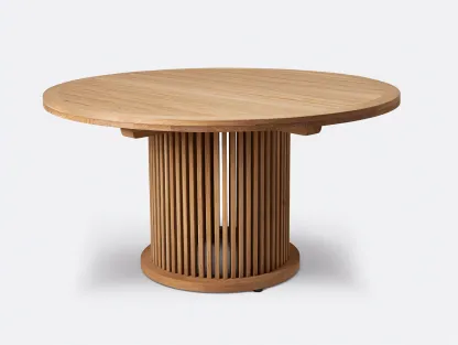 Mesa de jardín redonda de madera 120x120x75 cm - marrón - diseño moderno para exterior-Craftupshop