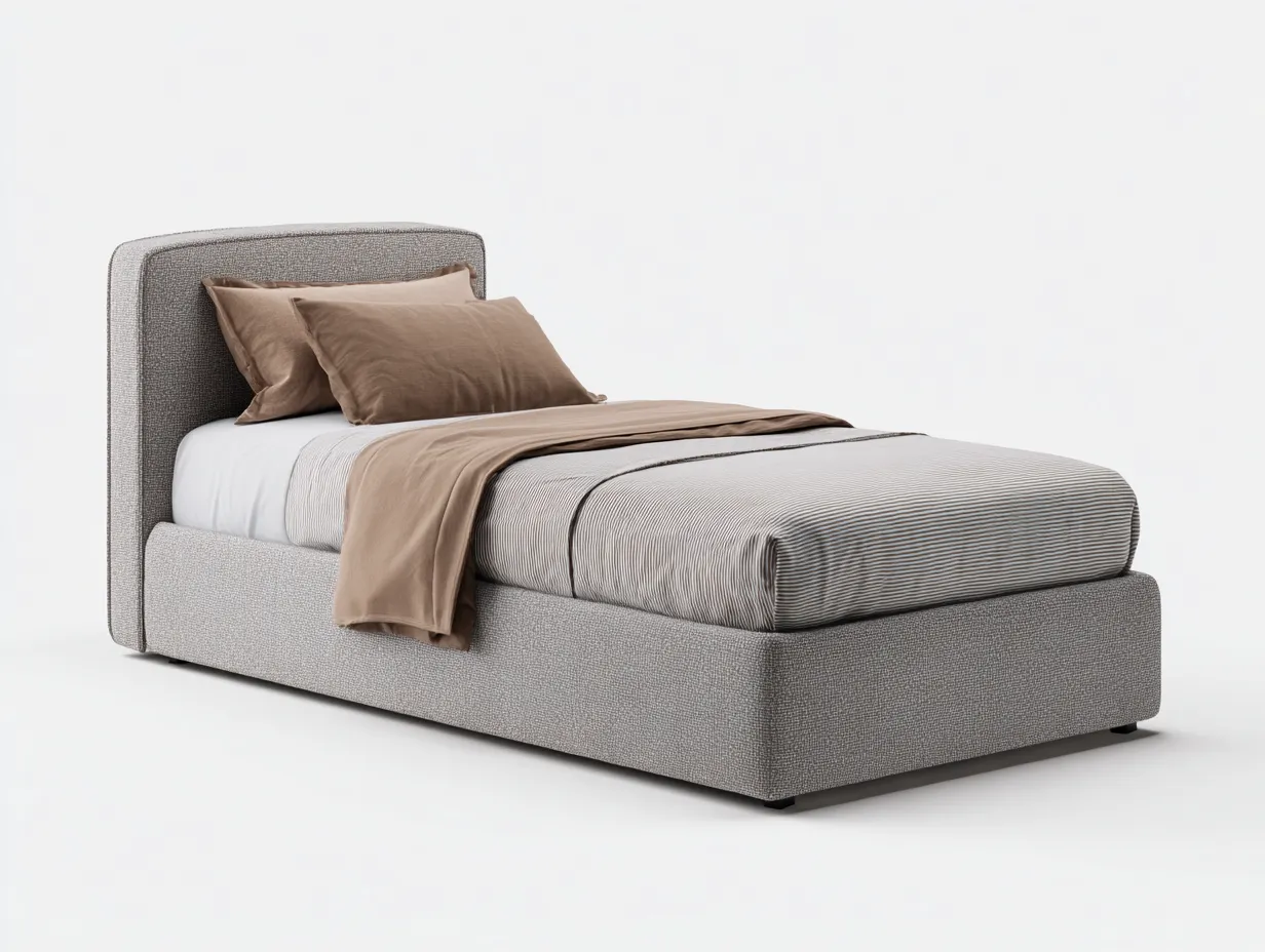 Camas individuales tapizadas 200x100x95 cm - estructura de madera y tela - beige - diseño moderno-Craftupshop