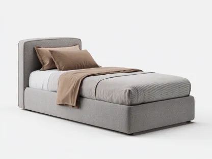 Camas individuales tapizadas 200x100x95 cm - estructura de madera y tela - beige - diseño moderno-Craftupshop