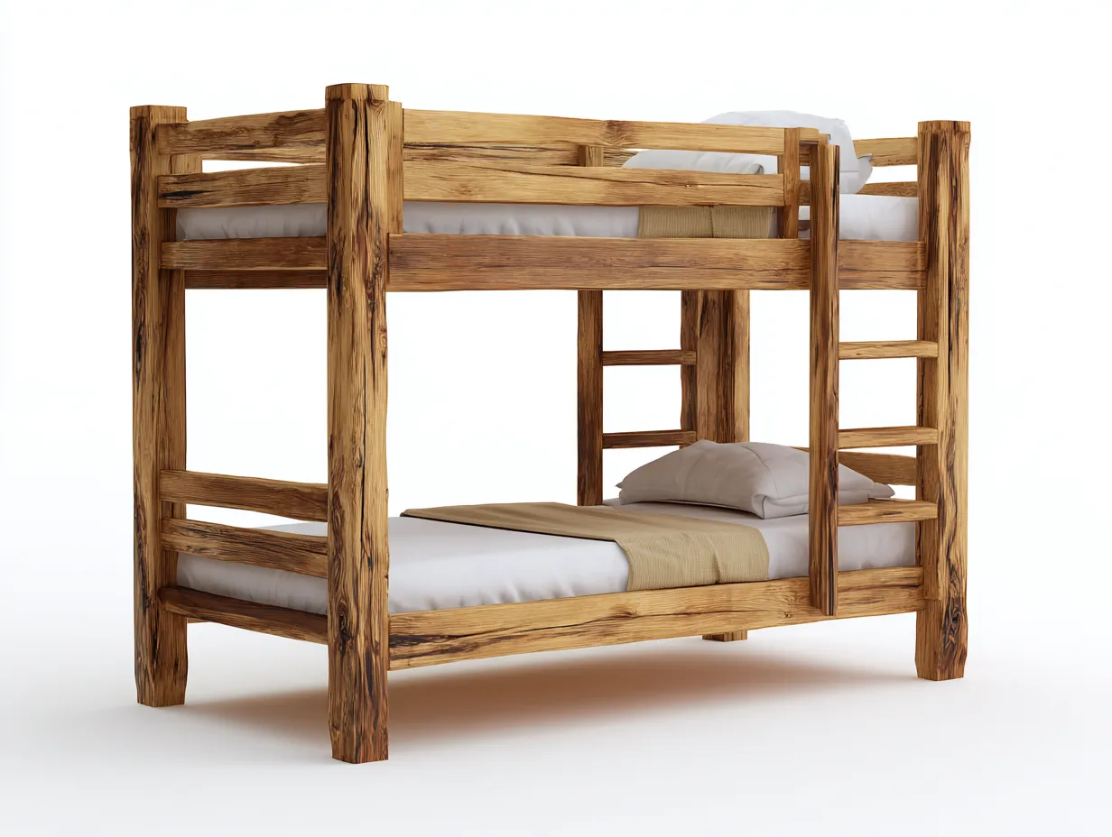 Litera de madera maciza 200x100x165 cm - marrón - escalera integrada - estilo rústico-Craftupshop