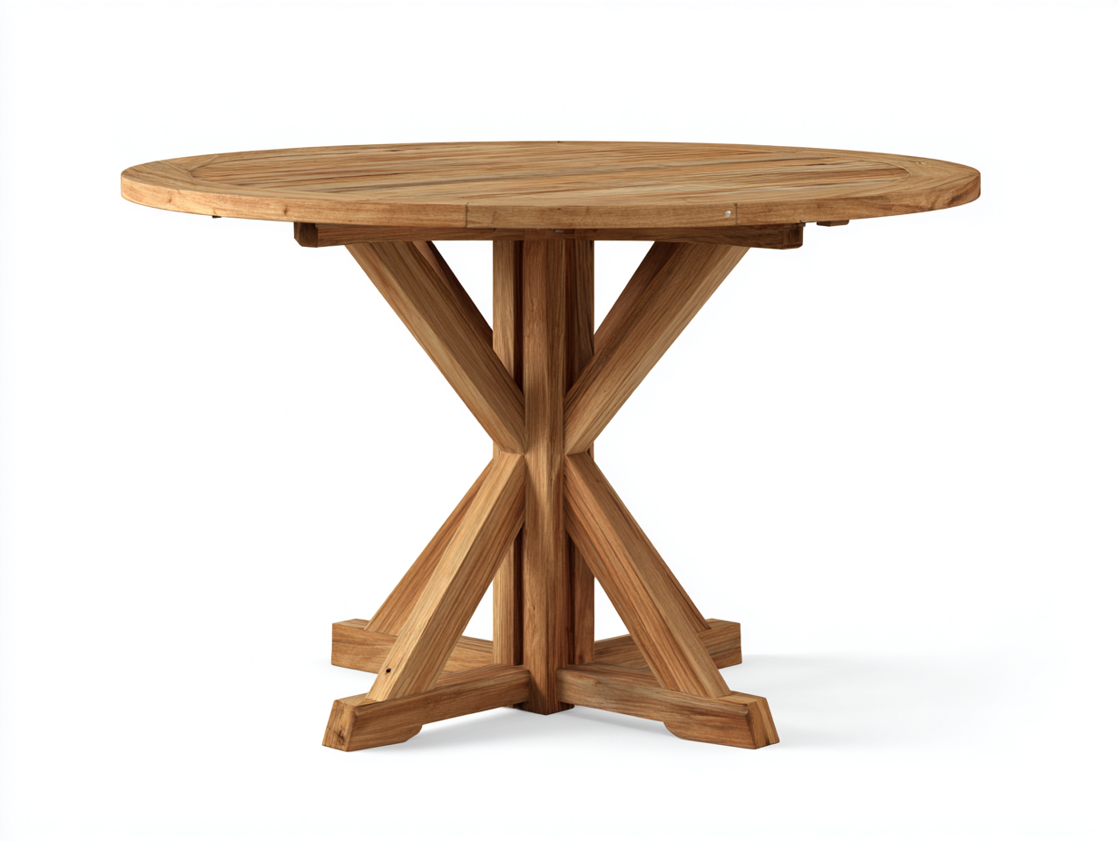 Mesas de jardín redondas de madera 120x120x75 cm - estructura de madera maciza - marrón - diseño rústico natural-Craftupshop