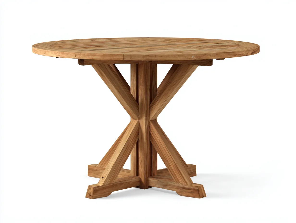 Mesas de jardín redondas de madera 120x120x75 cm - estructura de madera maciza - marrón - diseño rústico natural-Craftupshop