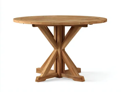 Mesas de jardín redondas de madera 120x120x75 cm - estructura de madera maciza - marrón - diseño rústico natural-Craftupshop