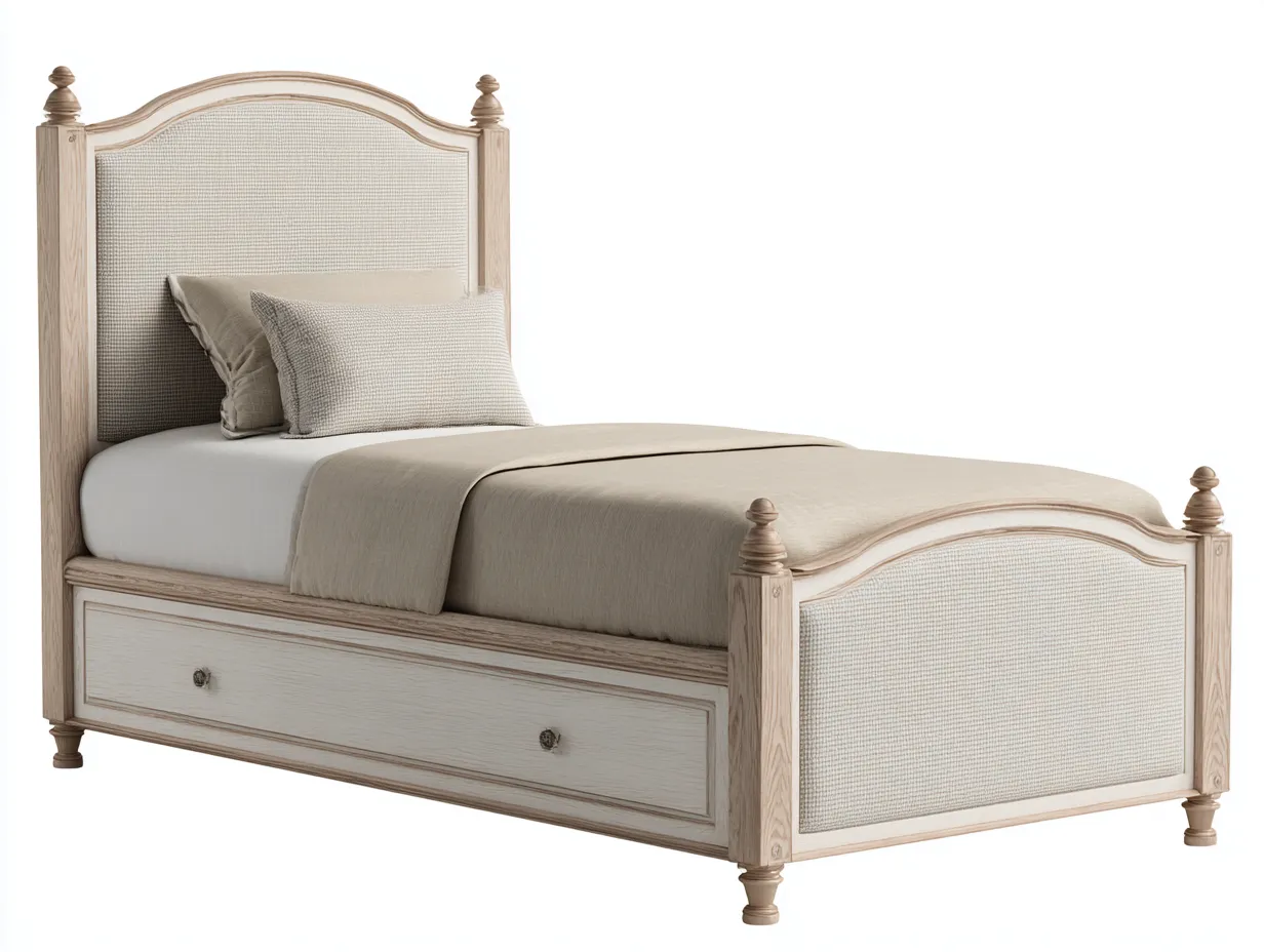 Cama individual de madera con cajón 200x100x110 cm - beige - diseño clásico para dormitorio-Craftupshop