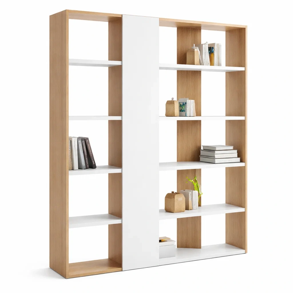 Large Open Grid Storage Bookcase CabinetColor: Natural Wood / White-Kestaro