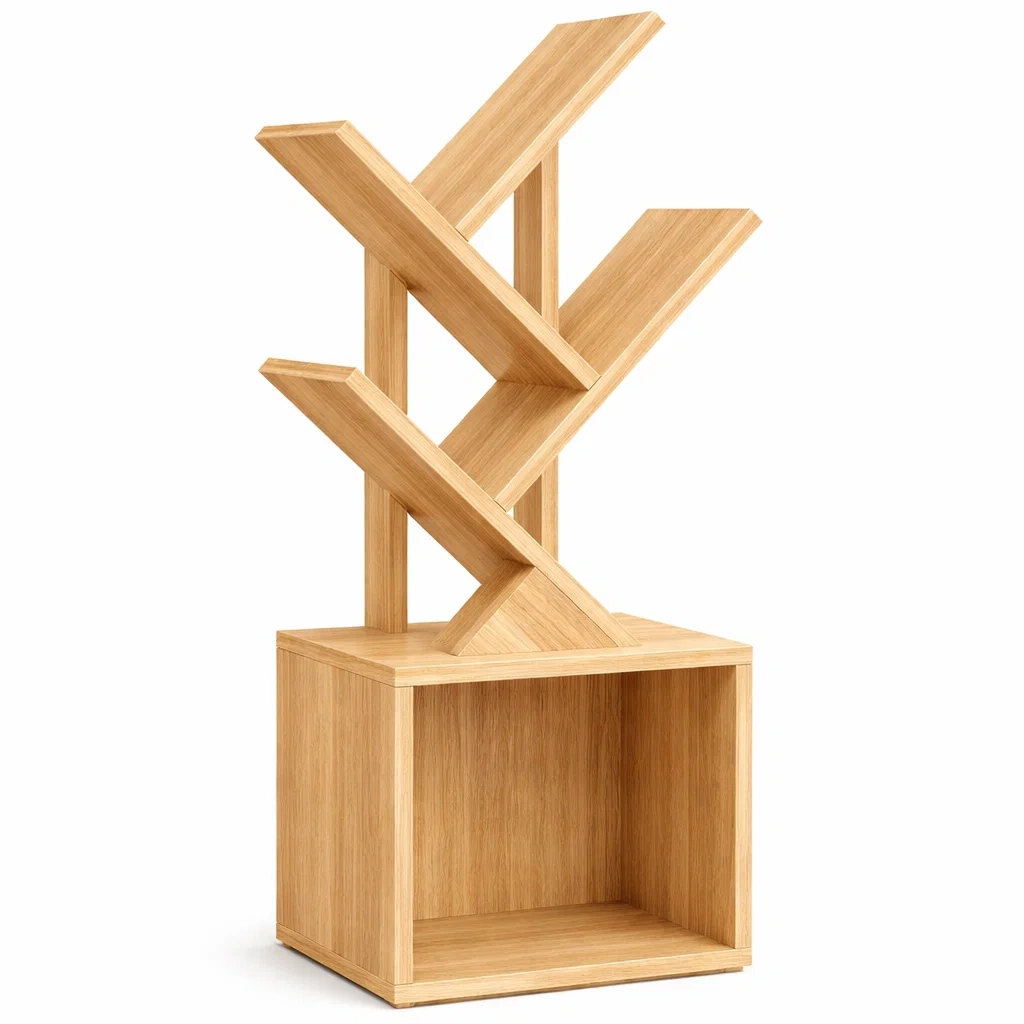 Modern Tree Style Wooden Book Display Shelf-Kestaro