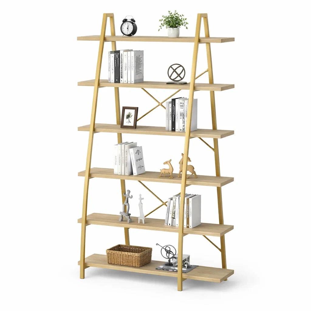 Modern Ladder Frame Open Display Bookshelf-Kestaro
