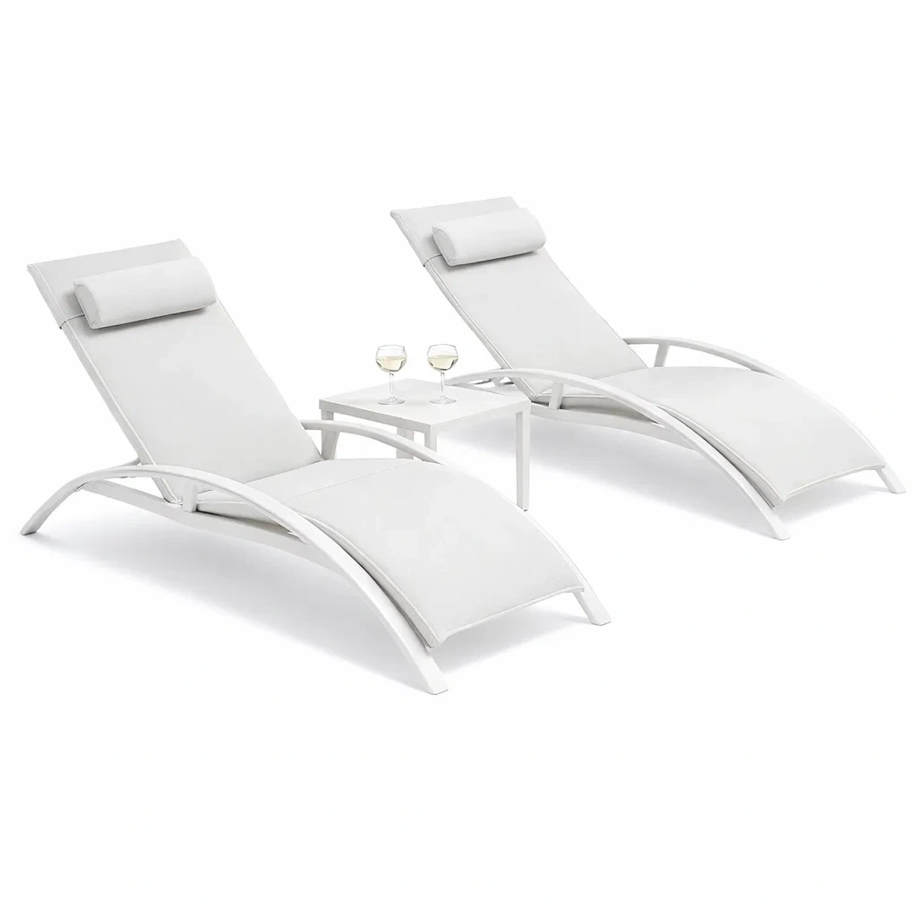 Outdoor Reclining Lounge Chair Set With Table-Kestaro