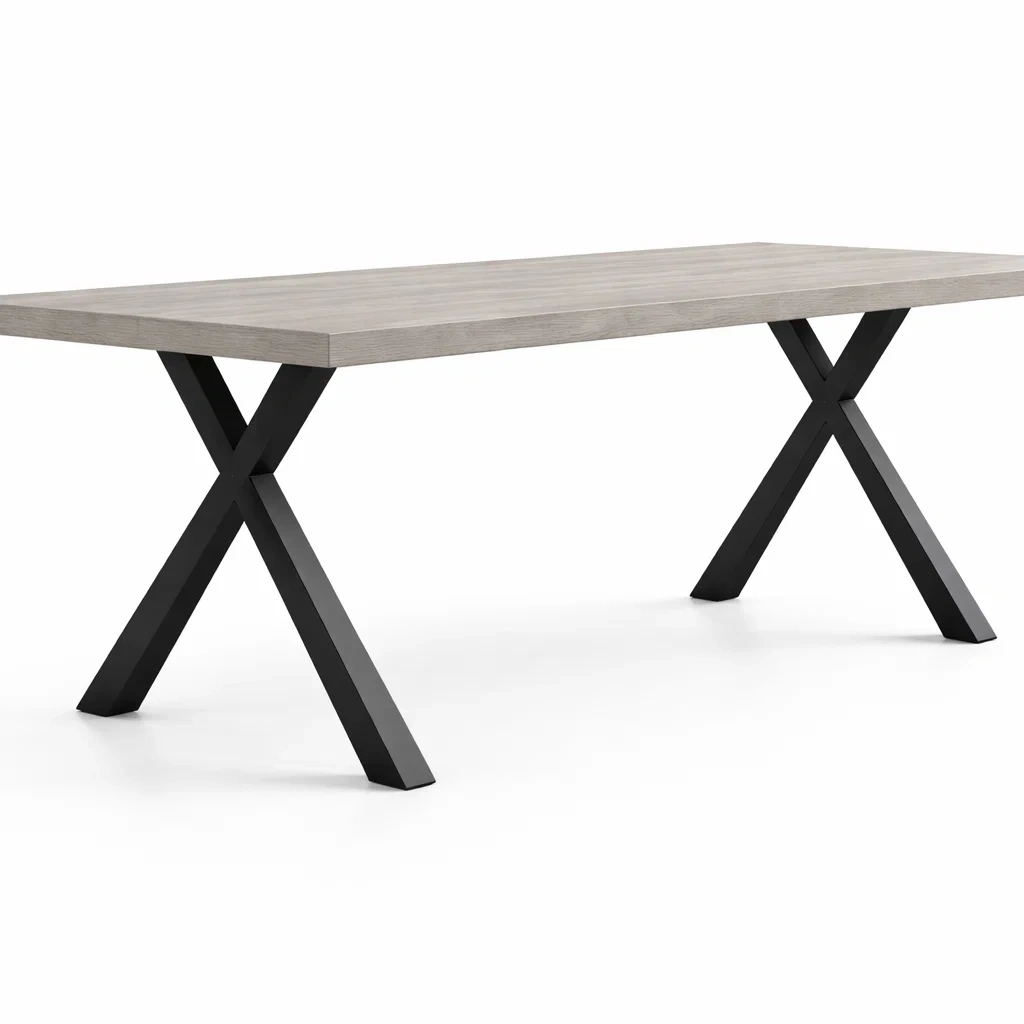 Modern Industrial Dining Table With X Metal Legs-Kestaro