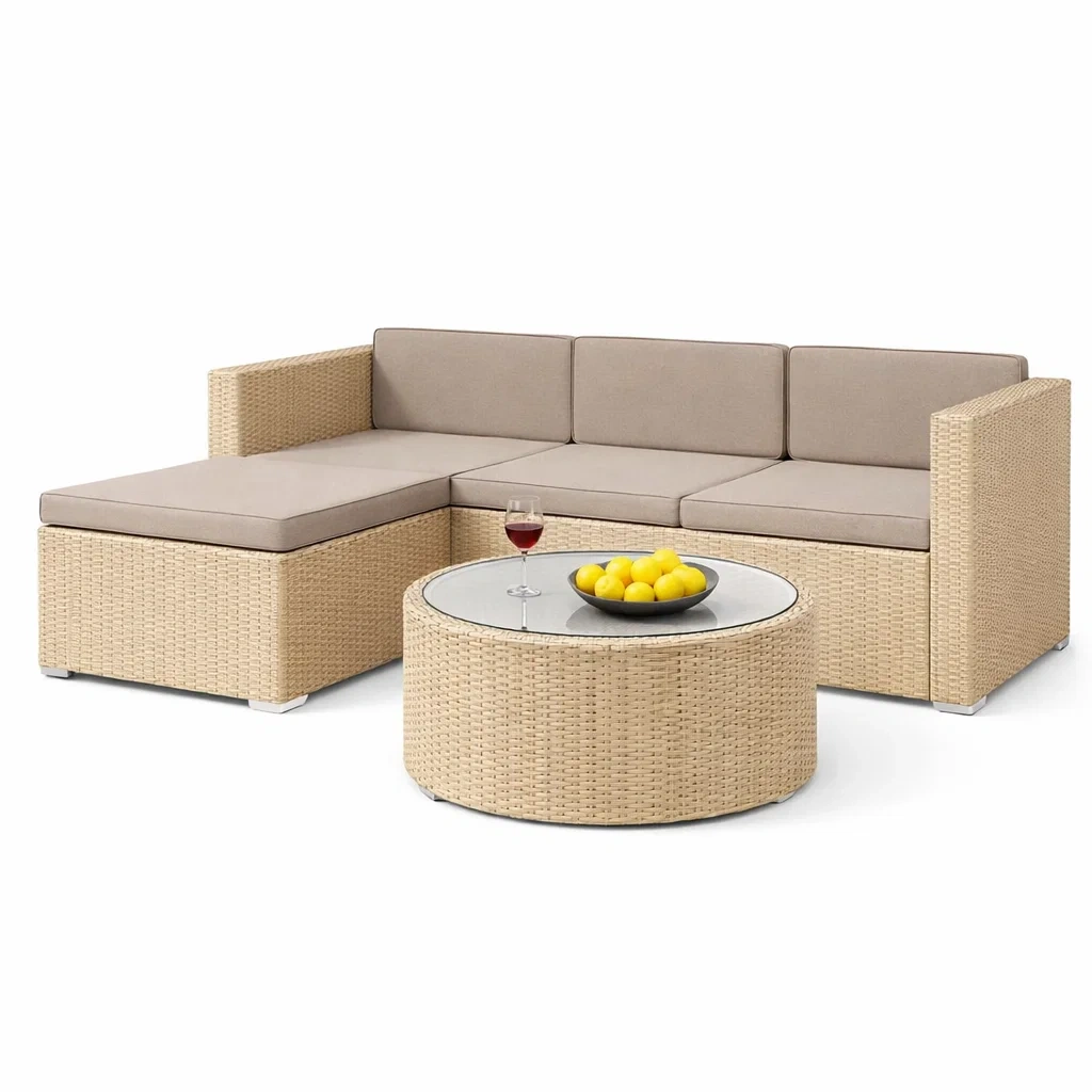 Outdoor Wicker Sectional Sofa With Round Table-Kestaro