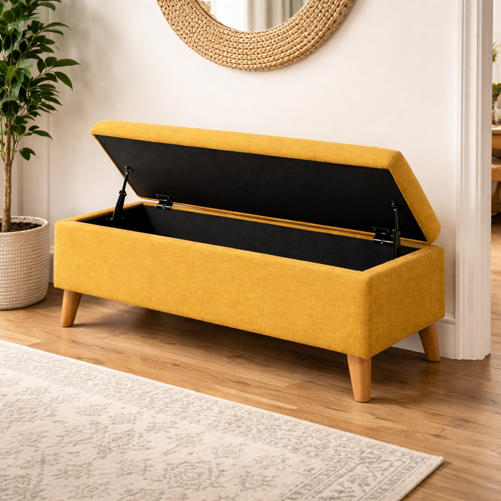 Aufbewahrungsbank rechteckig aus holz und polyester gelb-NESTTRENDZONE