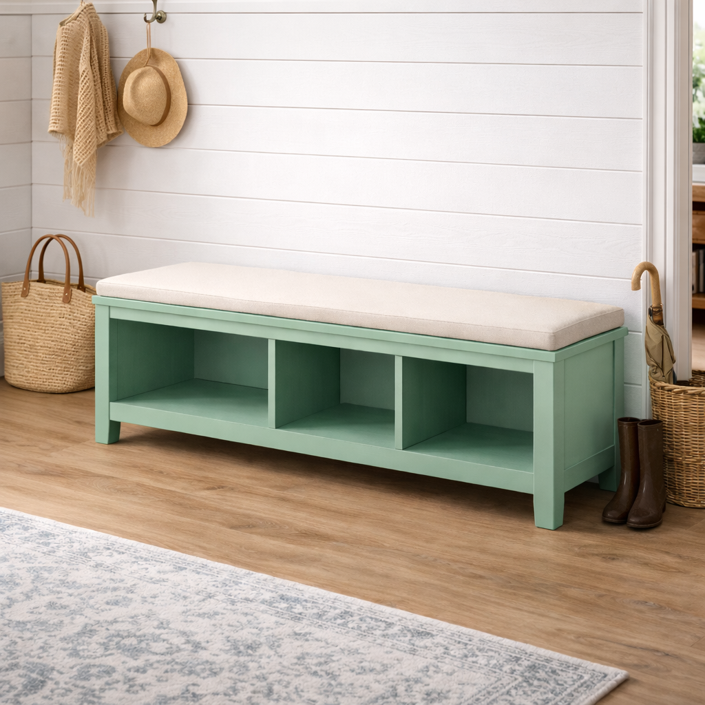 Aufbewahrungsbank aus mdf und holz mintgrün creme 100 cm-NESTTRENDZONE