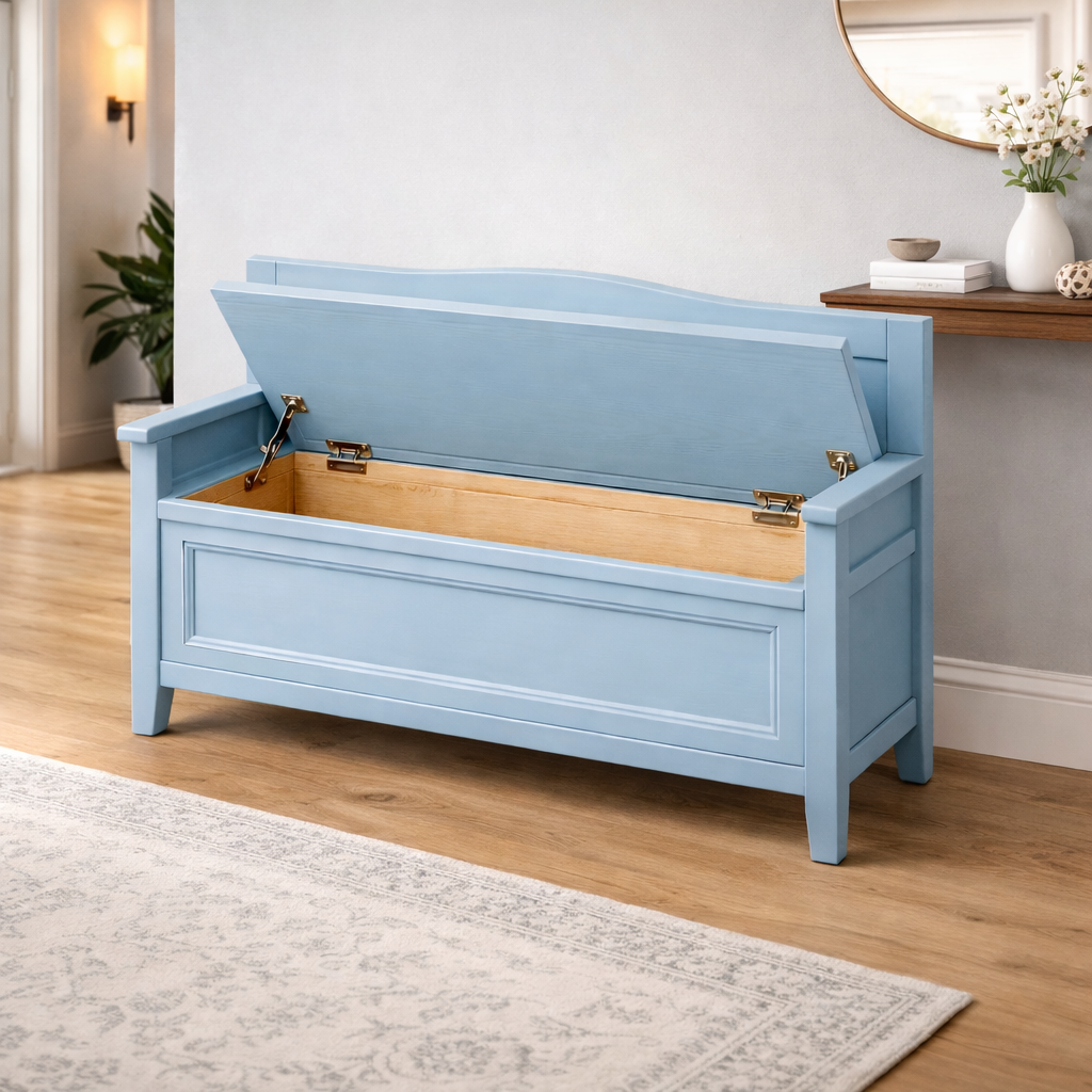 Aufbewahrungsbank aus holz mit stauraum hellblau-NESTTRENDZONE