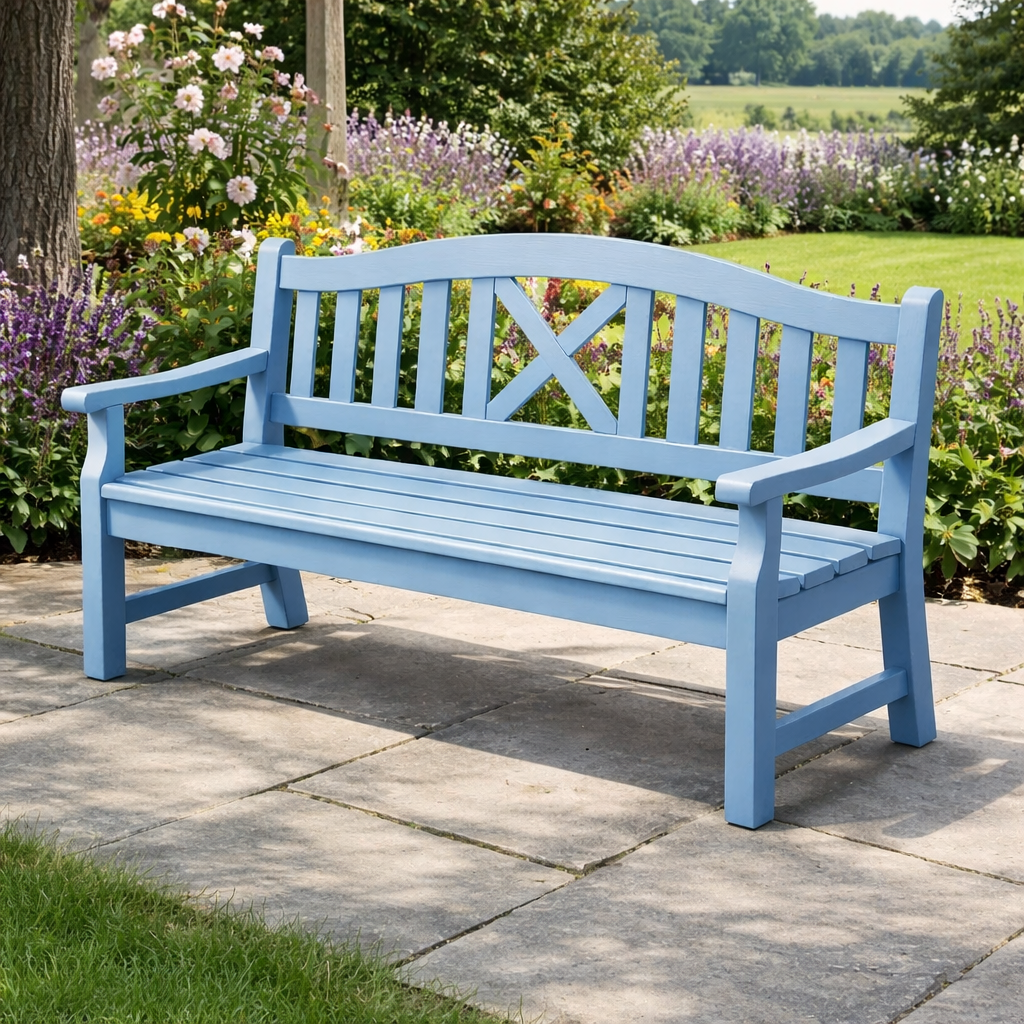 Gartenbank holz blau 3 sitzer 150x60x85 cm-NESTTRENDZONE