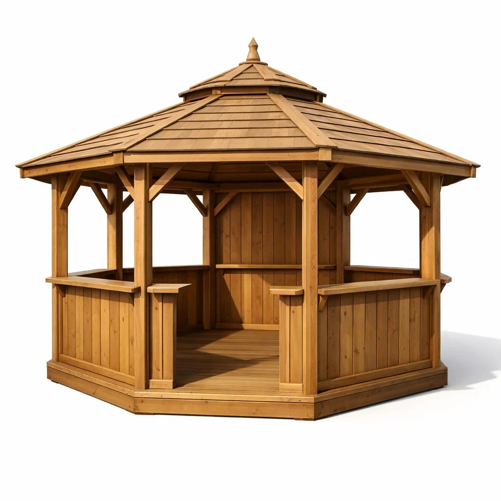 Gartenpavillon aus kiefernholz sechseckig braun-DECORTRENDZONE